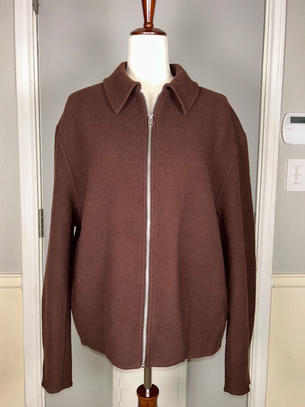 Zara Mens Boxy Fit Wool Blend Zip-Up Jacket in Chocolate Brown Size Large